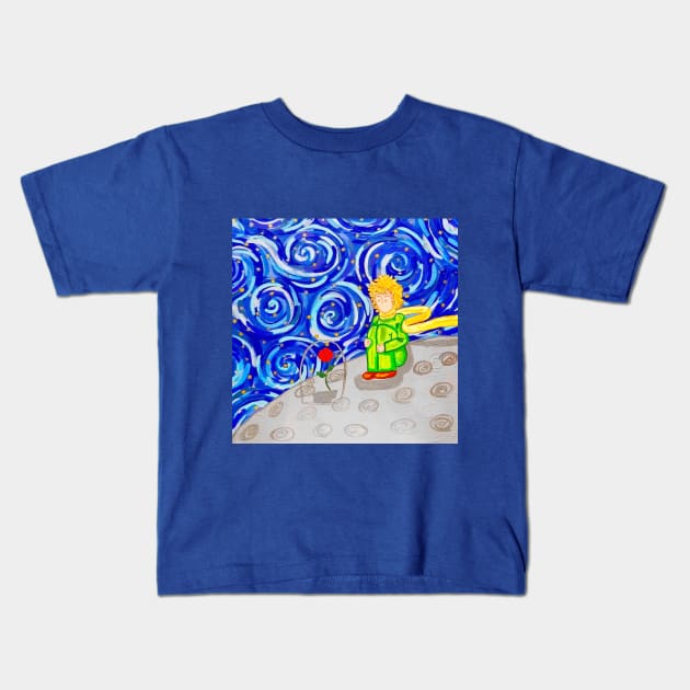The Little Prince and his beloved rose Kids T-Shirt by Polette Color